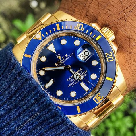 gold rolex with blue face|rolex submariner gold bezel.